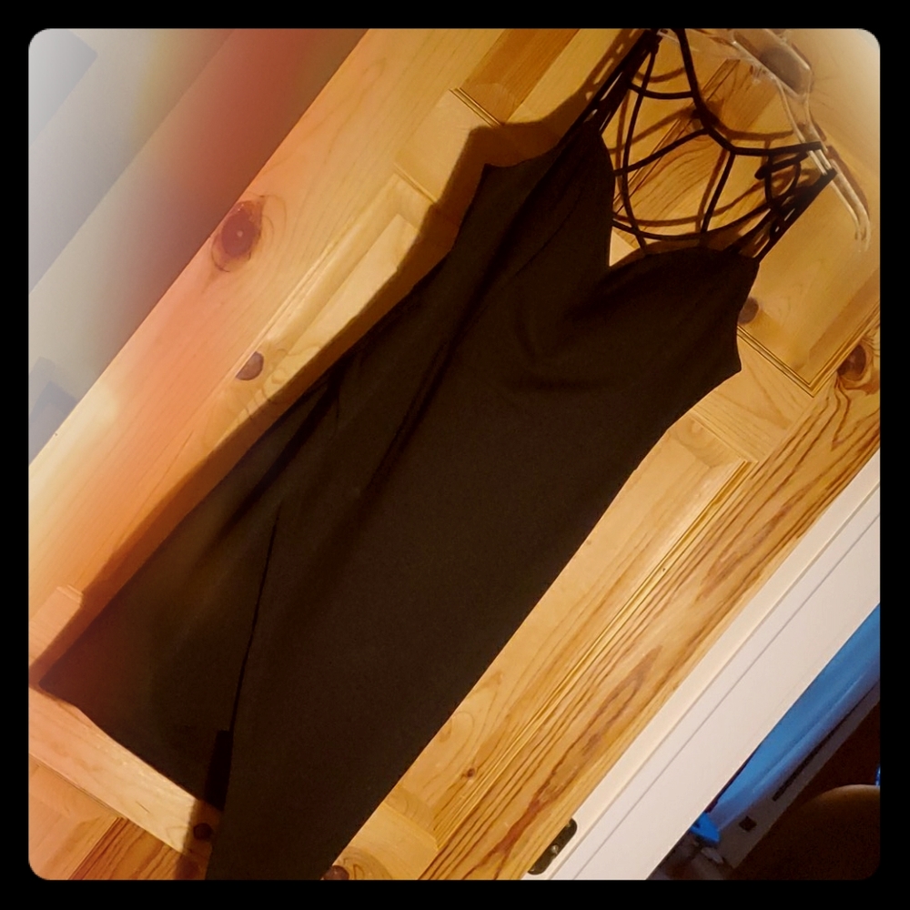 Black asymmetrical strappy dress